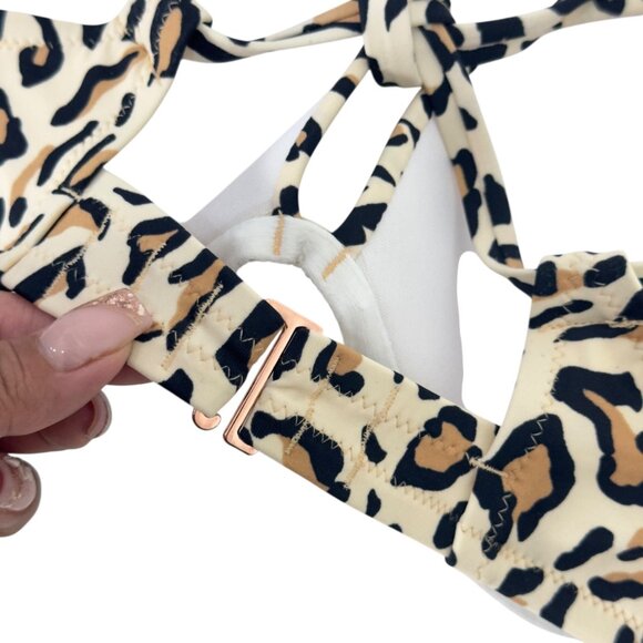 Shade & Shore Women Leopard Print Underwire Bikini Top 34DD Adjustable Strap - Picture 8 of 11